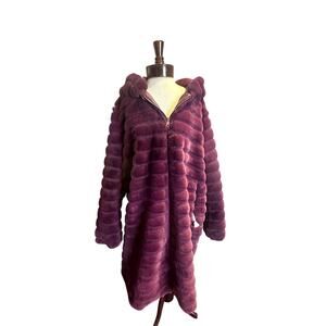 Bellivera Purple Knee Length Sherpa Teddy Faux Fur Fuzzy Coat, Hood, Sz XXL, NWT
